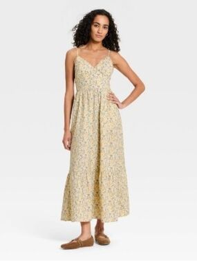 Women's Pullover Maxi A-Line Dress - Universal Thread Yellow Floral S